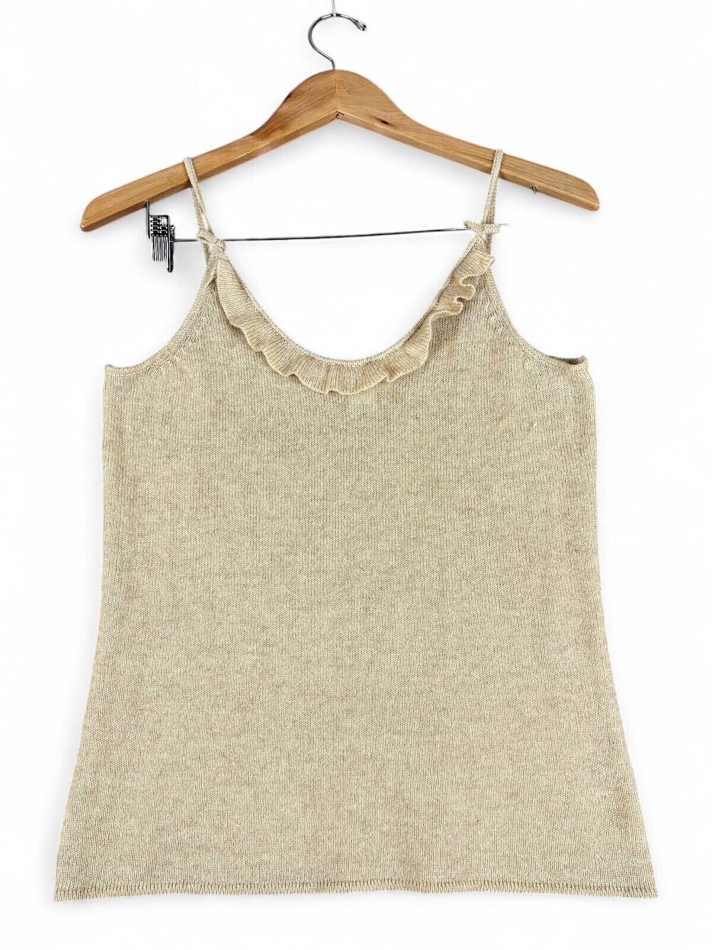 Neiman Marcus 100% Cashmere Ruffle Neck Tank Top M - Picture 1 of 9